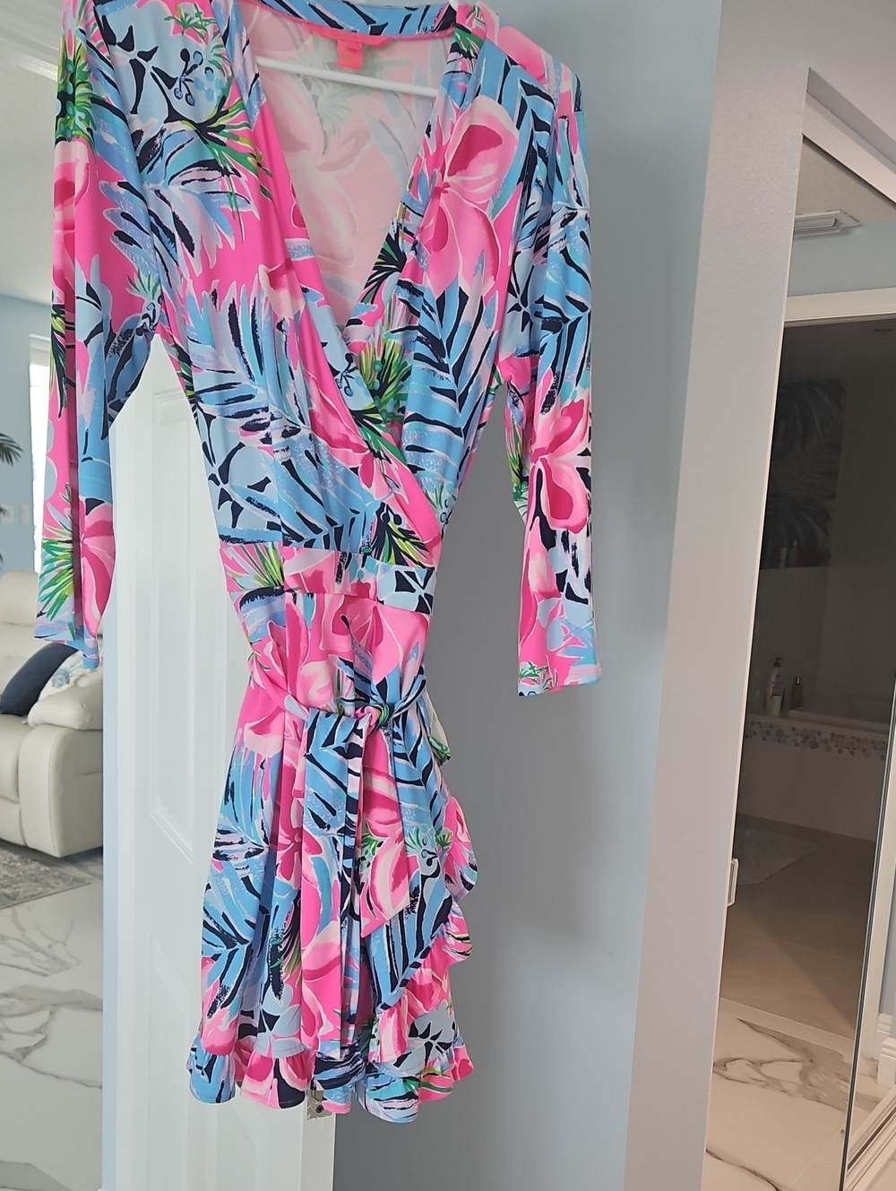 Lilly Pulitzer Pink & Blue Tropical Wrap One-Piece